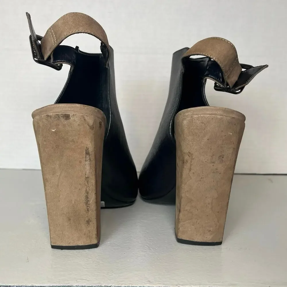 Schutz Quesadilha Yucca Slingback Heels Black Leather Block Heel Size 8.5